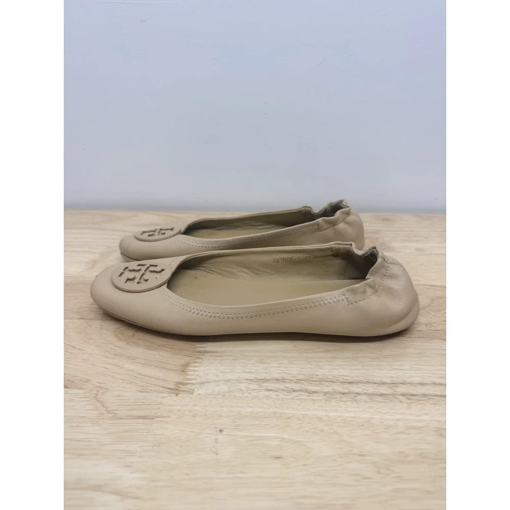 Tory Burch Minnie Travel Womens EU 42/ US 10.5 Taupe Leather Ballet Flats #23 - Picture 2 of 10